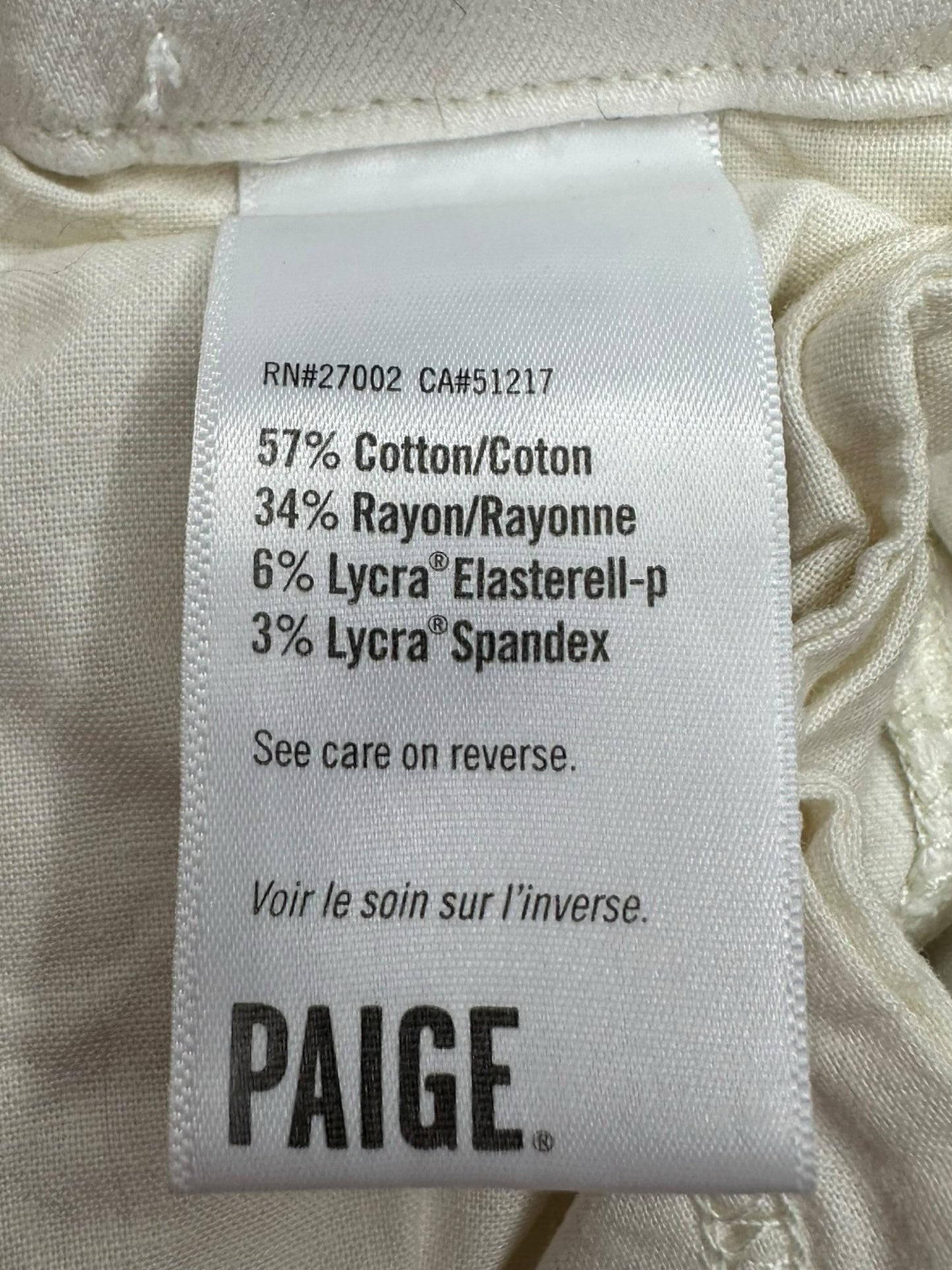 PAIGE White Wide Leg Jean Size 27
