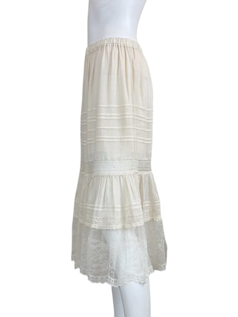 Spell Cream Organic Cotton Teodora Lace Midi Skirt Size S
