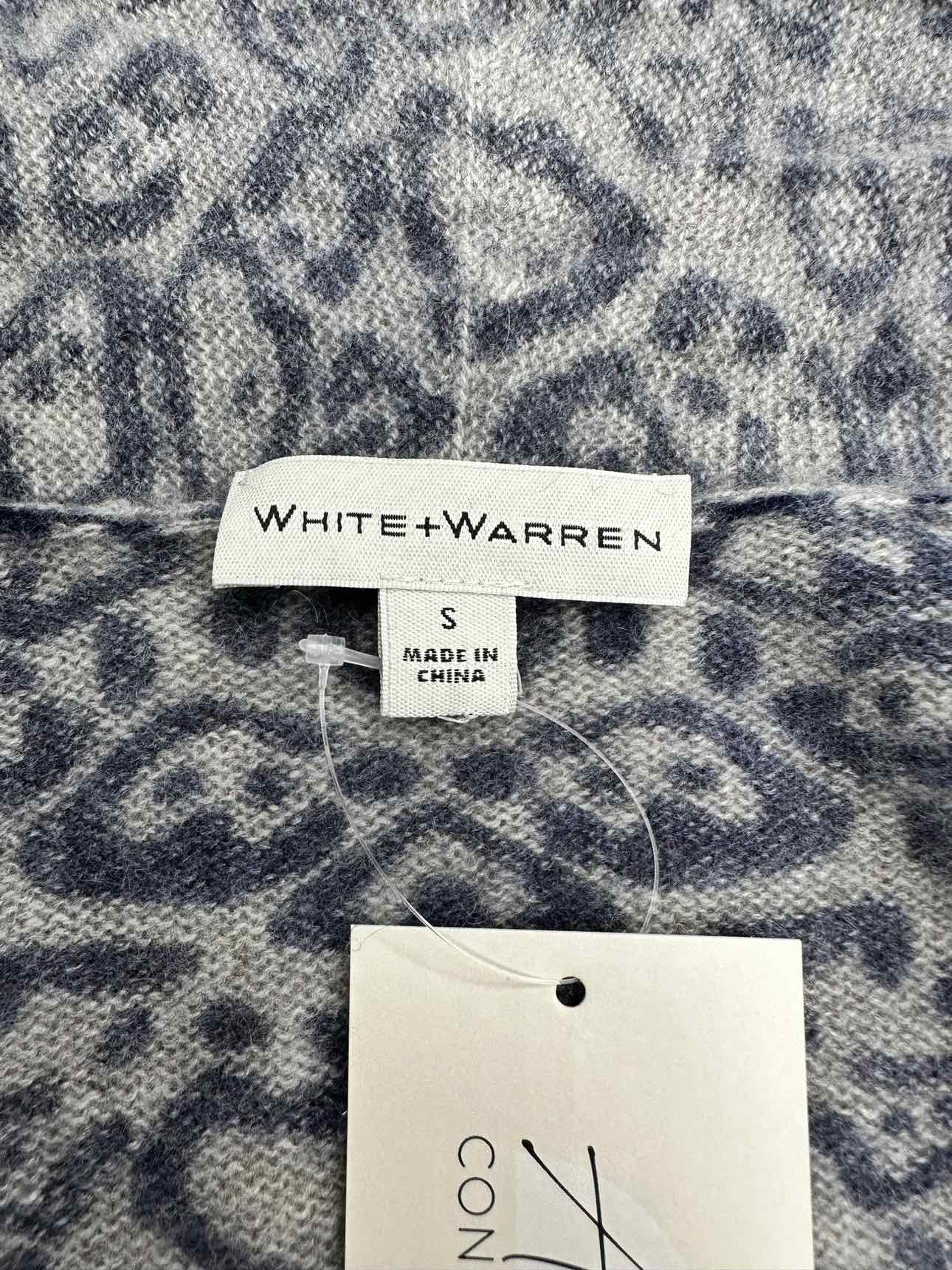 WHITE + WARREN Cashmere Blue Leopard Print Cardigan Size S