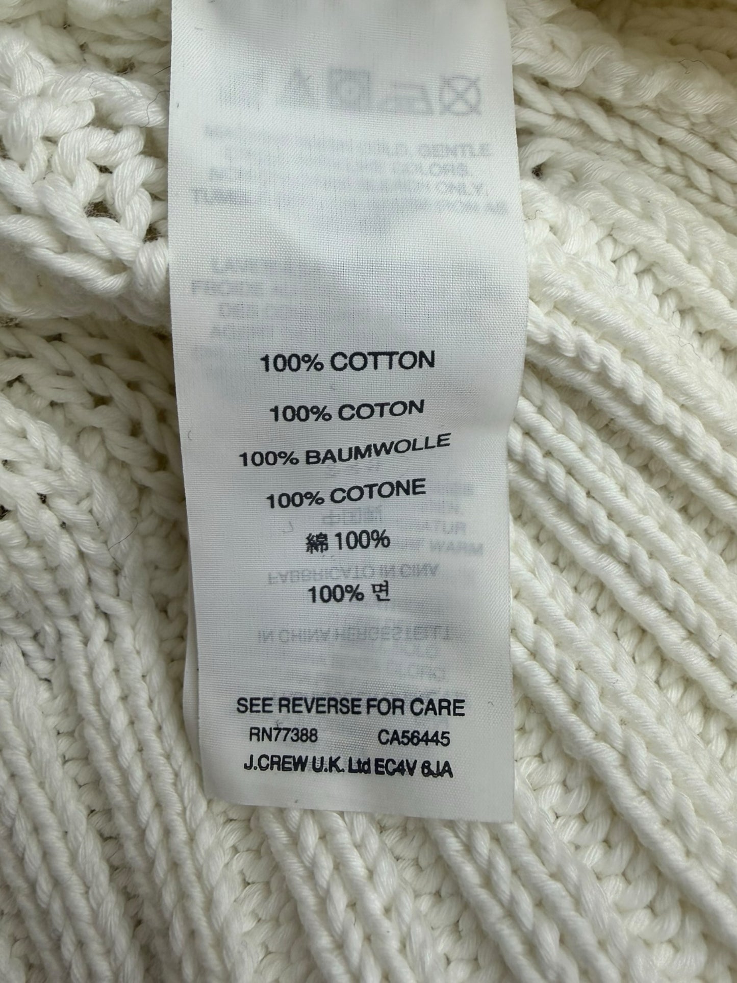 J. Crew White Organic Cotton Cable Knit Sweater Size M