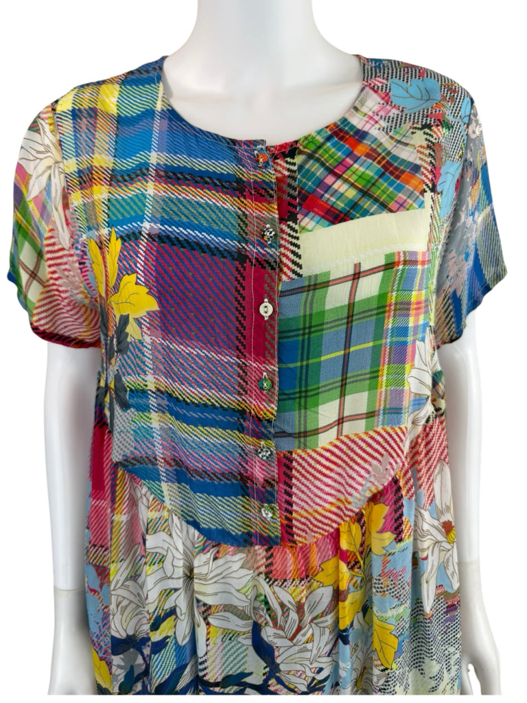 Johnny Was Plaid Floral Babydoll Tunic Size S
