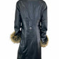 Leishida Black Leather Fox Trim Coat Size M