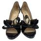 VALENTINO GARAVANI Black Patent Leather Couture Bow Peep-Toe Pumps Size 38