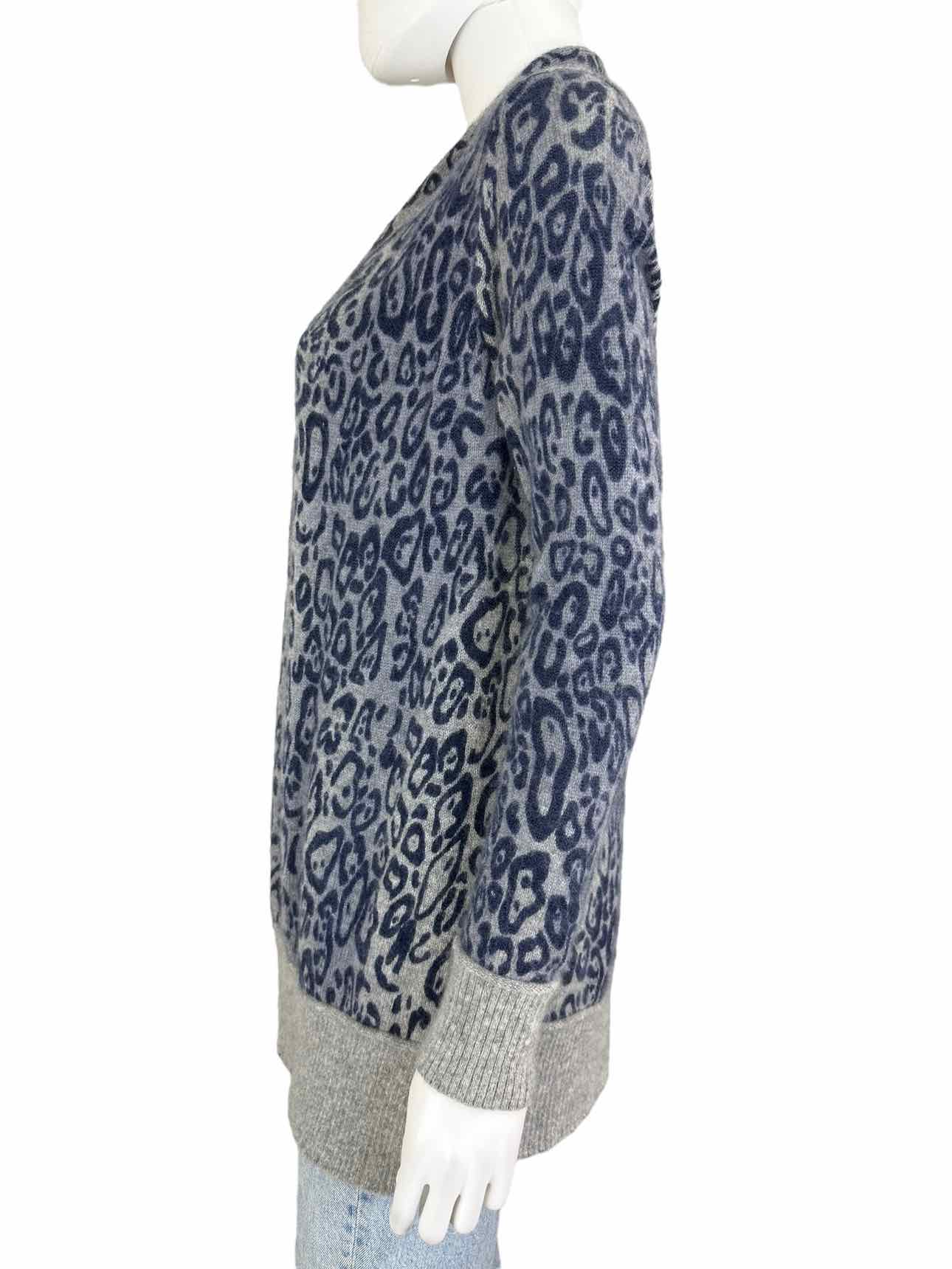 WHITE + WARREN Cashmere Blue Leopard Print Cardigan Size S