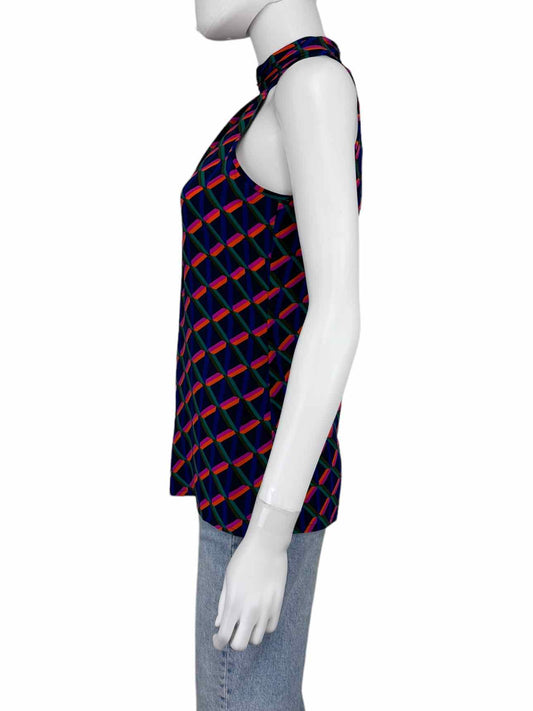 TRINA TURK Navy 100% Silk Print Shell Size XS