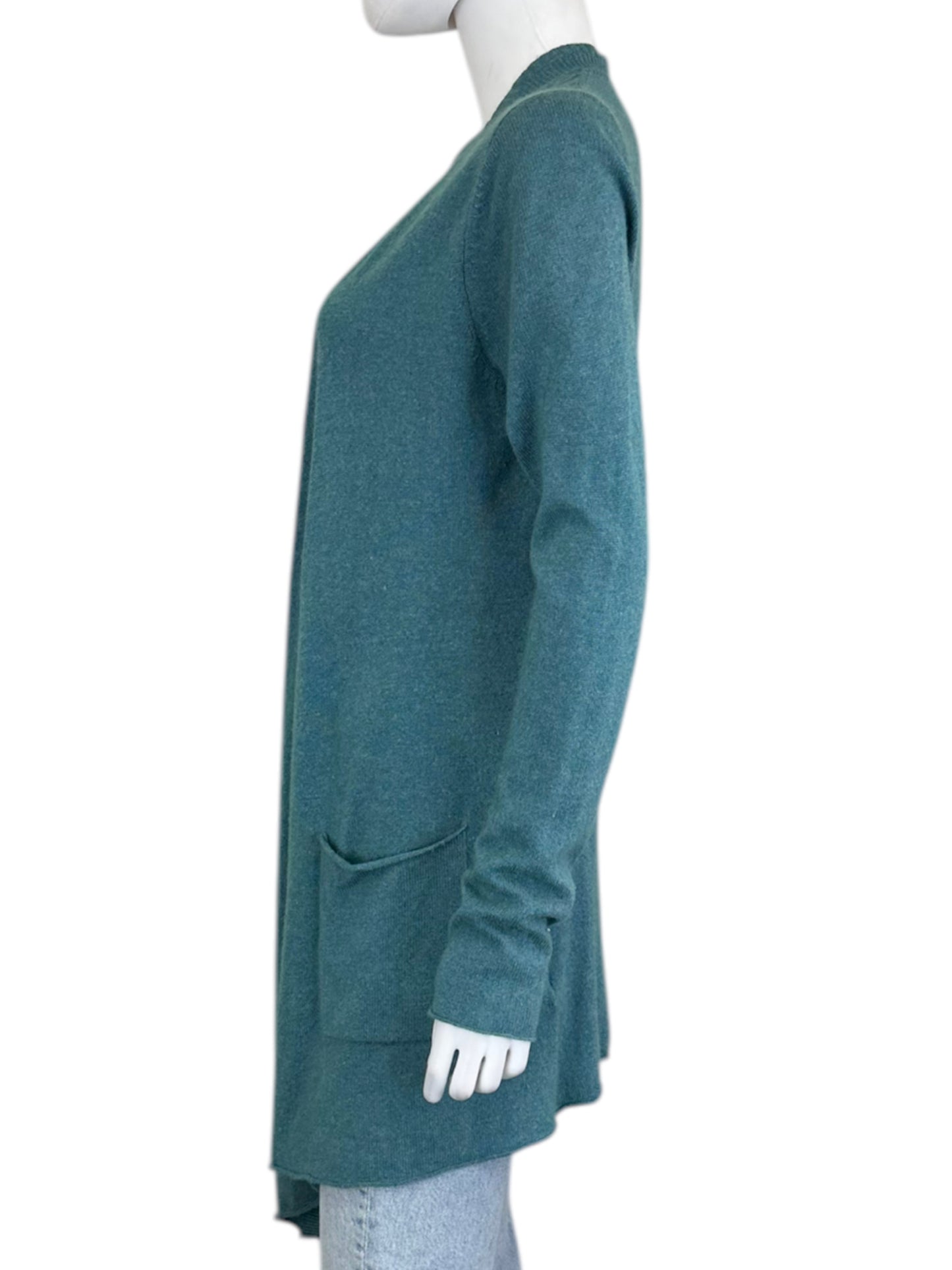 WHITE + WARREN Teal Silk/Cashmere Blend Sweater Cardigan Size M