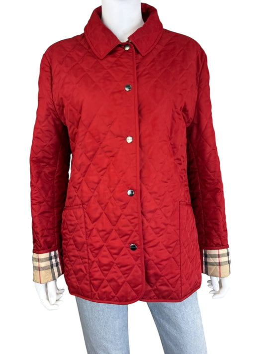 BURBERRY Red Quilted Nylon Barn Jacket Size L