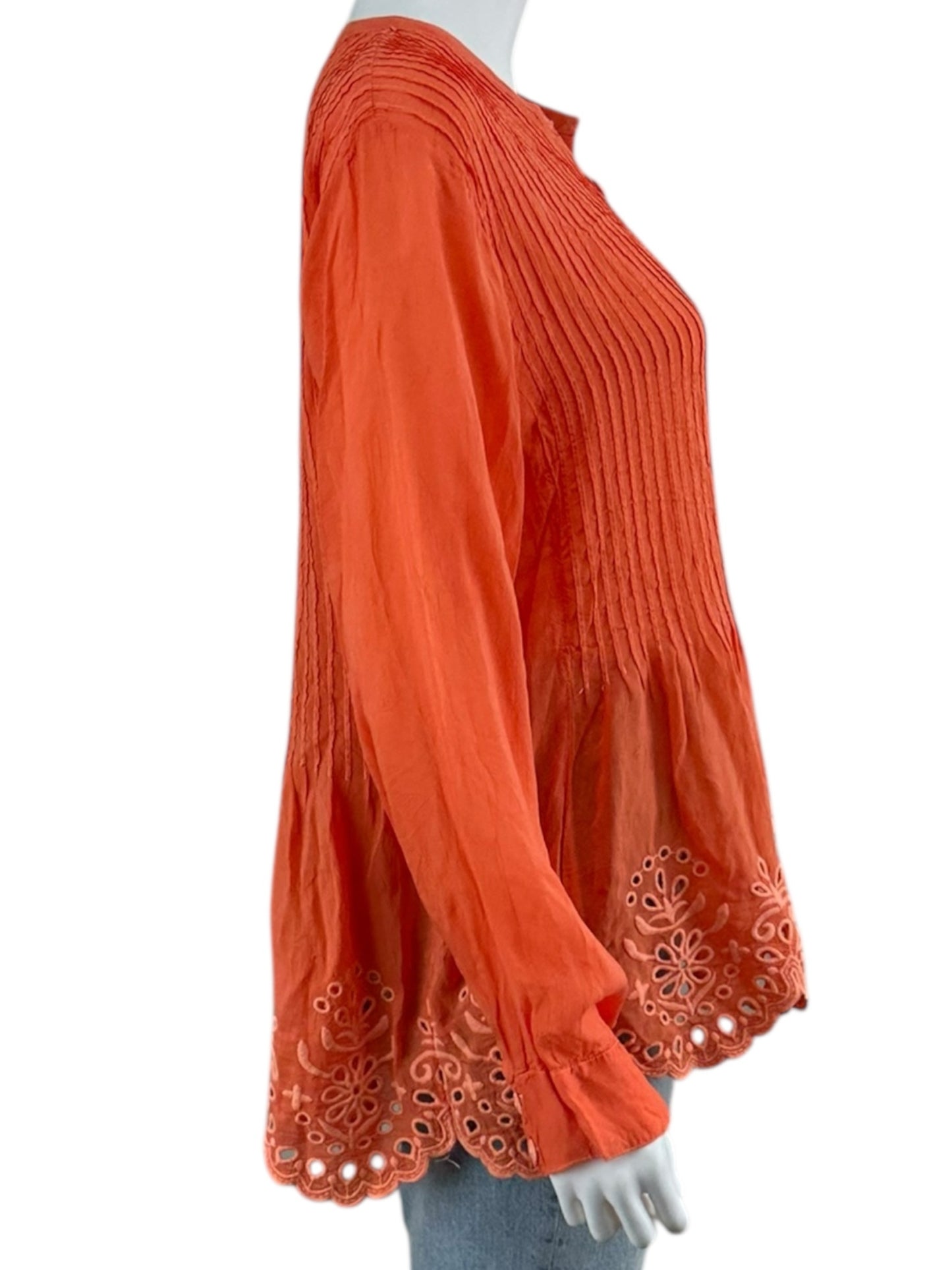 Johnny Was Orange Eyelet Trim Blouse Size L