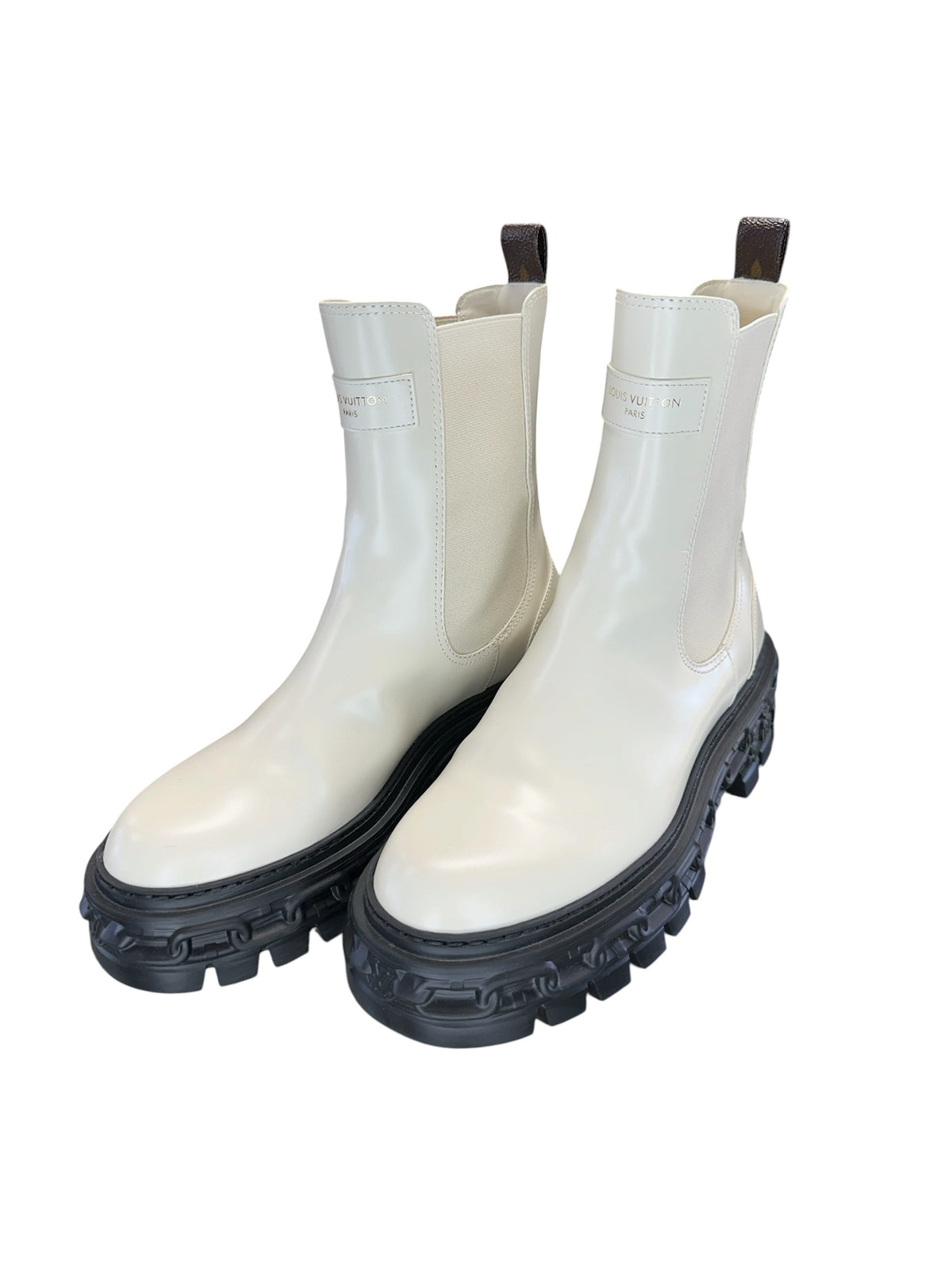 Louis Vuitton Cream Leather Chelsea Boots Size 37.5