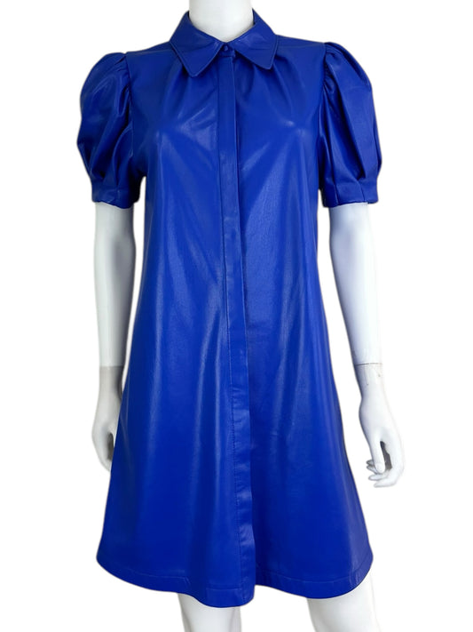 alice & olivia Blue Faux Leather Mini Dress Size M
