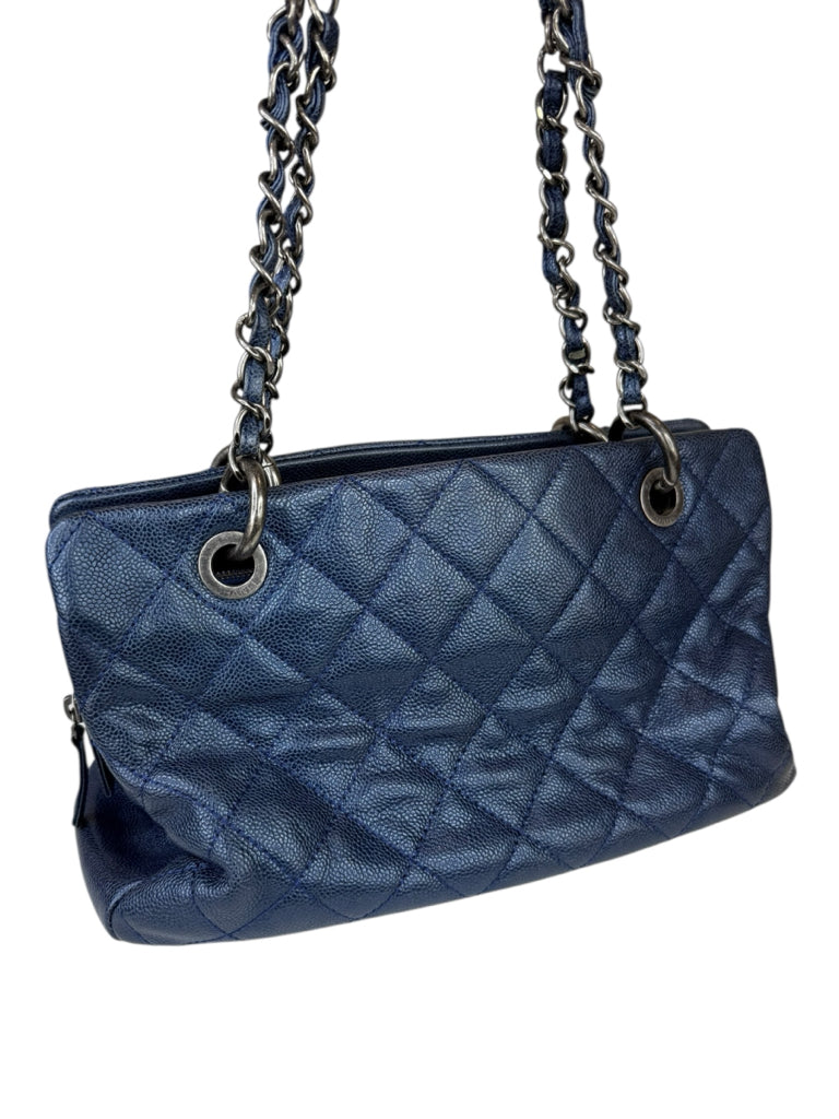 CHANEL Blue Caviar Leather Shopping Tote