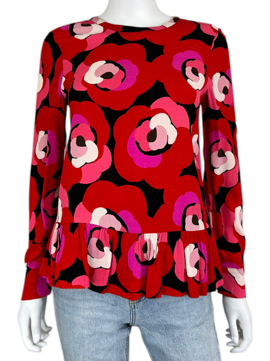 Kate Spade Red Floral Ruffle Blouse Size S