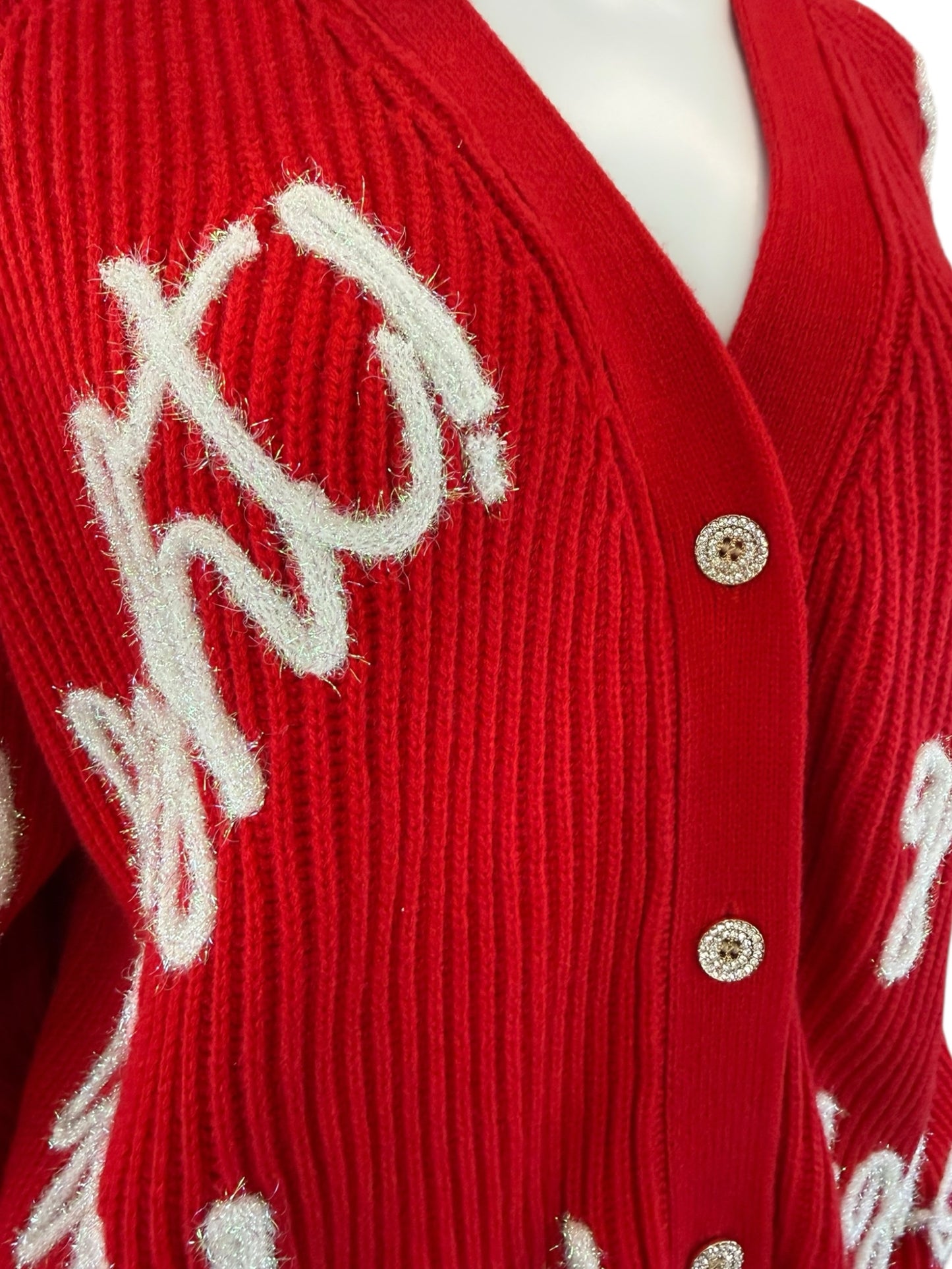 Queen of Sparkles Red Go Fight Win Sweater Cardigan Size L