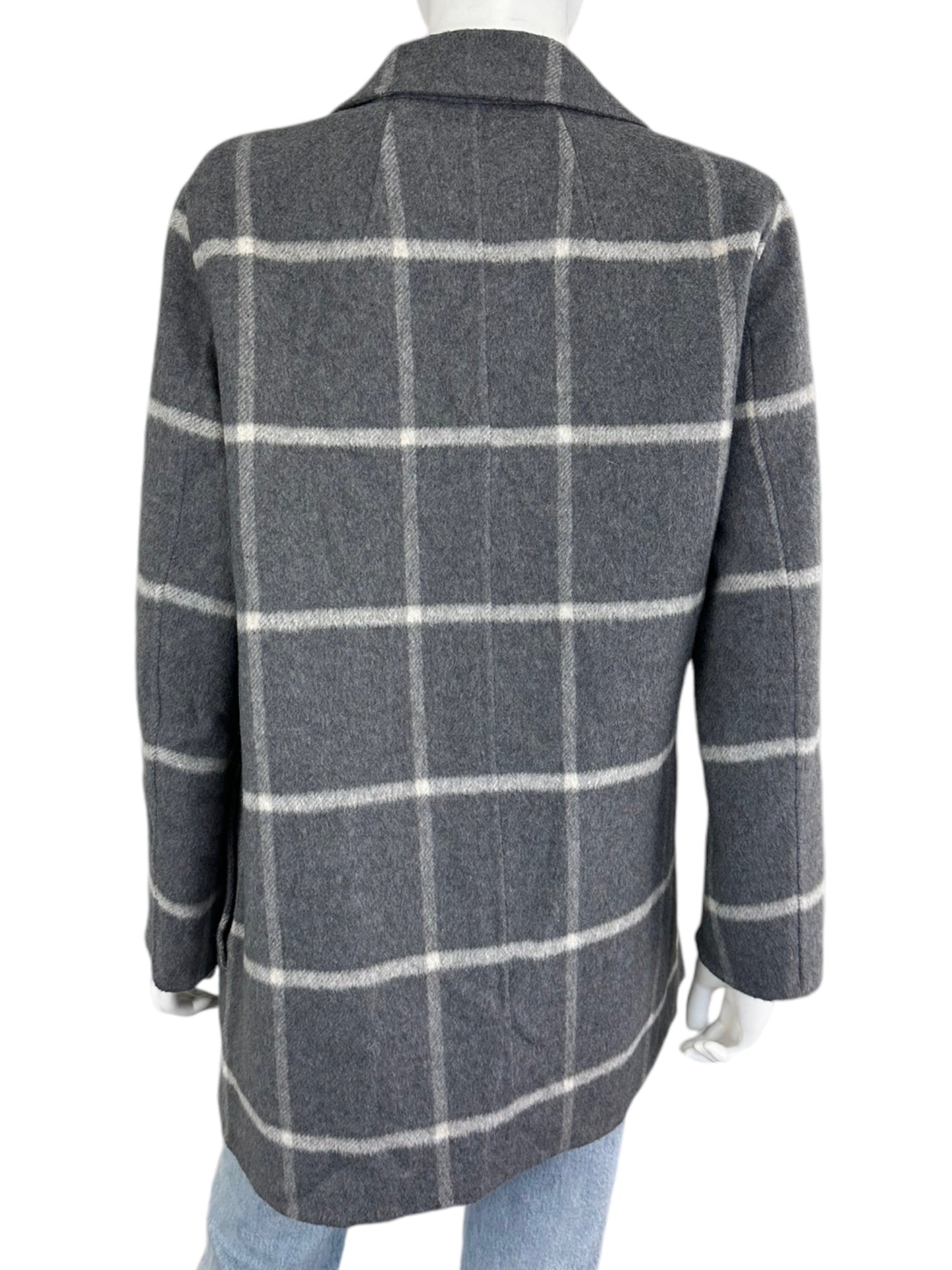 Theory Grey Wool Blend Check Coat Size L