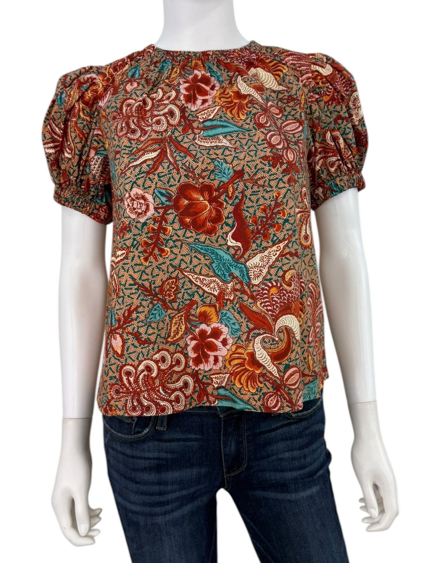 ULLA JOHNSON Evelyn Floral Print Puff Sleeve Top Size 2