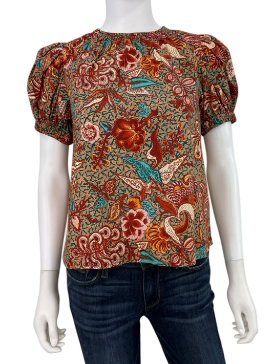 ULLA JOHNSON Evelyn Floral Print Puff Sleeve Top Size 2