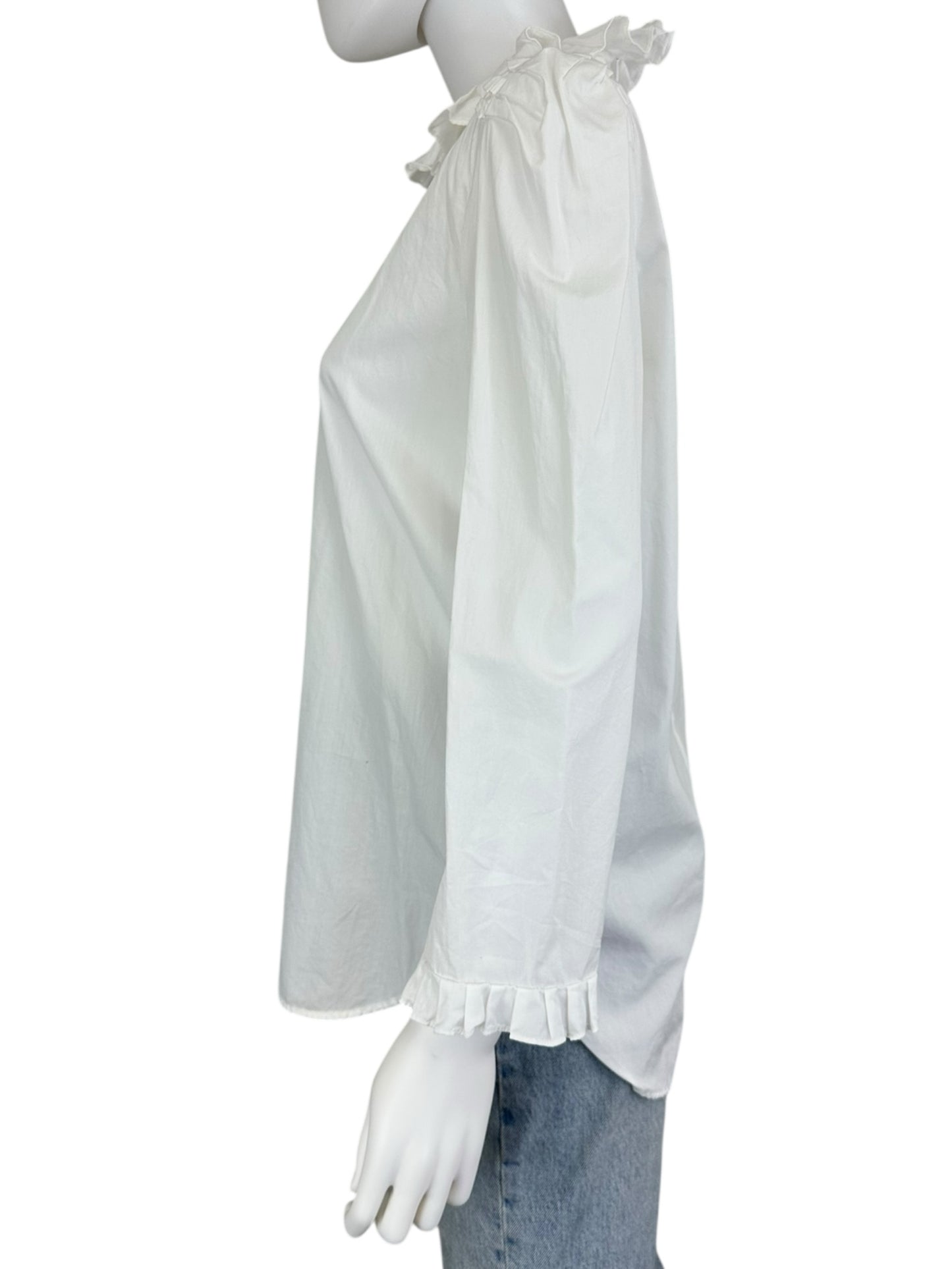 Sandro White Ruffle Neck Blouse Size 3