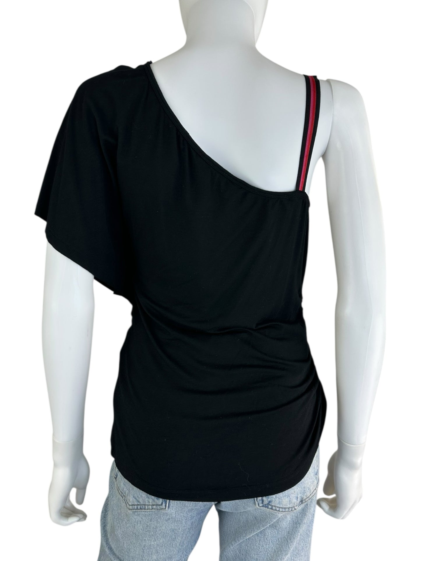 TRINA TURK Black One Shoulder Top Size S