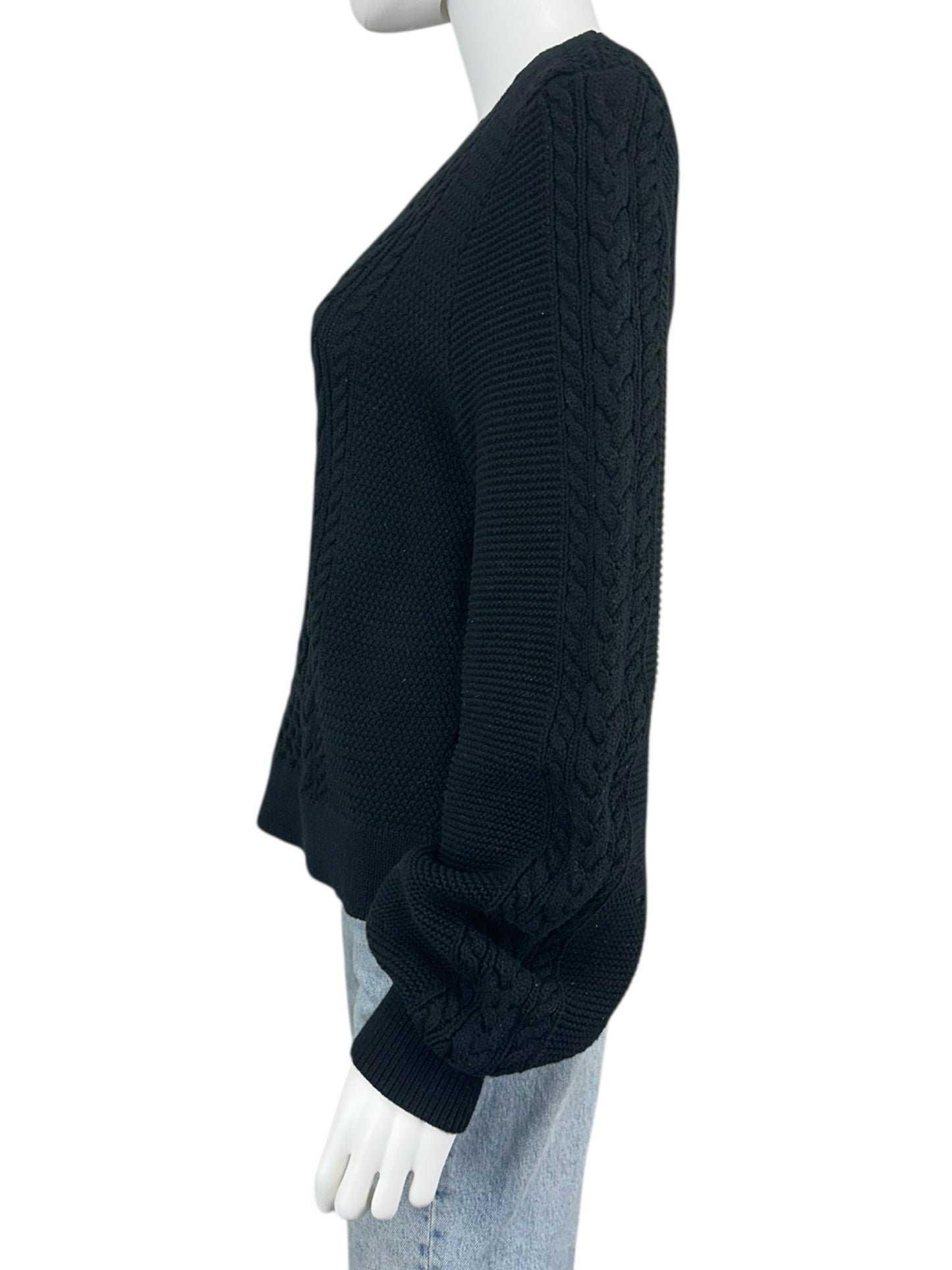 LILLA P Black Cable Knit Sweater Size L