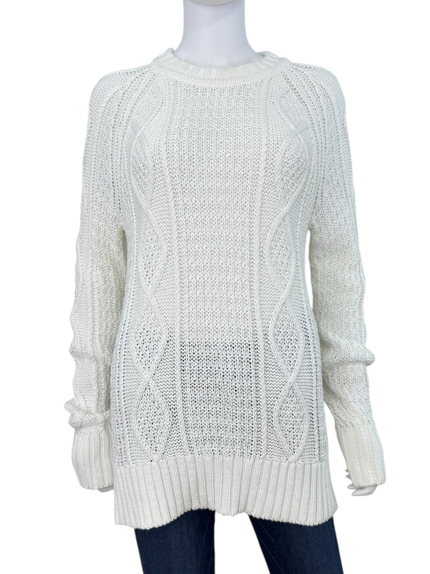 J. Crew White Organic Cotton Cable Knit Sweater Size M
