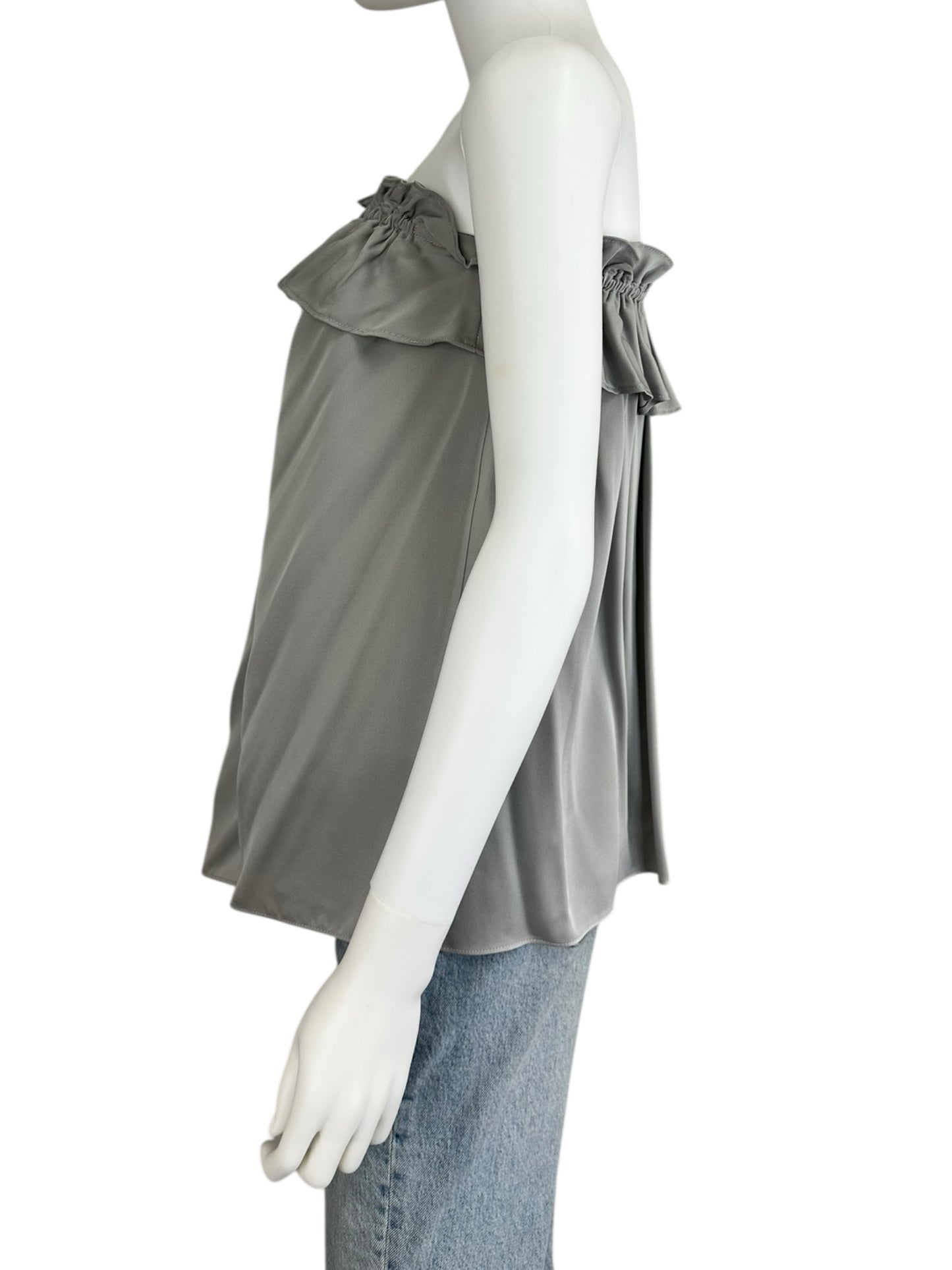 MILLY Gray Silk Strapless Blouse Size 8
