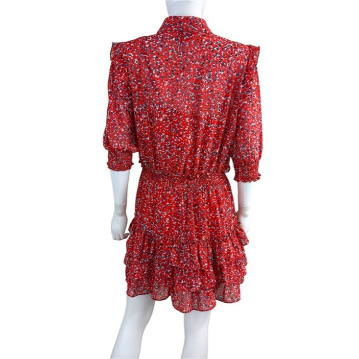 The Shirt by Rochelle Behrens Red Ruffled Tiered Mini Dress Size L