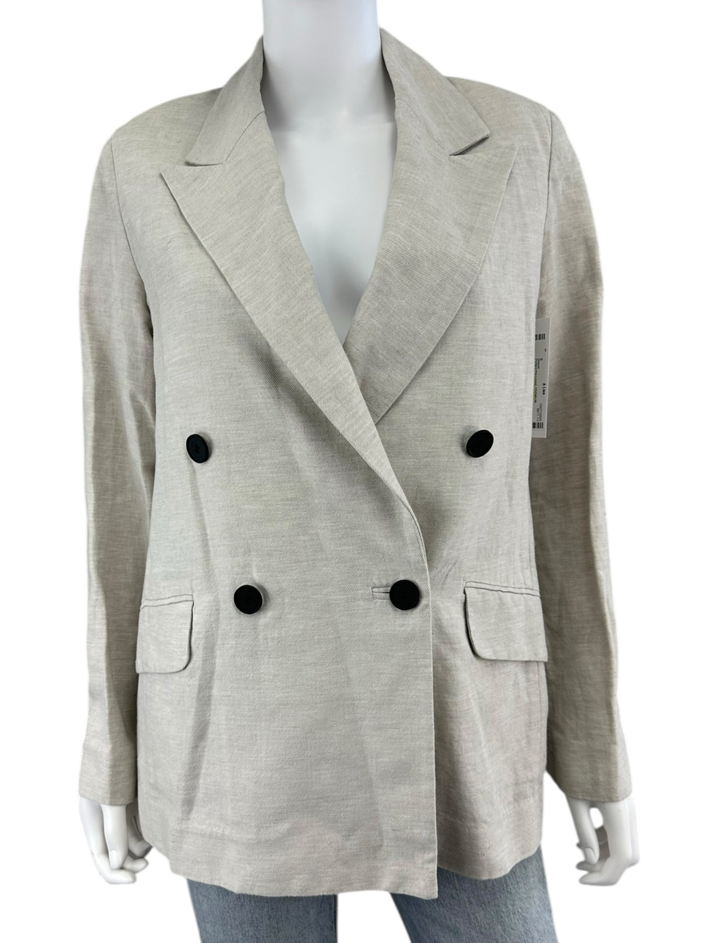 AllSaints Tan Linen Double Breasted Sammie Blazer Size 2