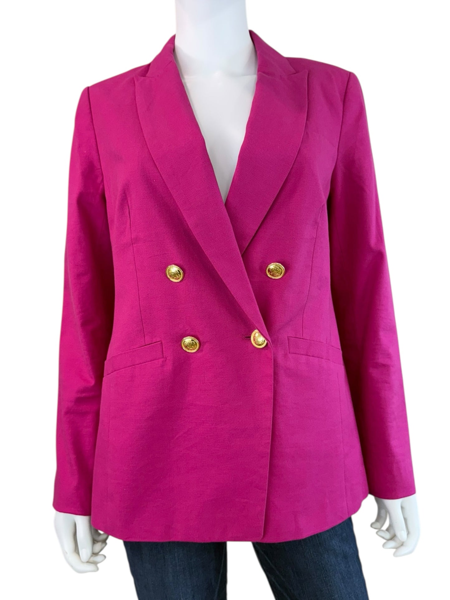 Talbots Fuchsia Linen Blend Double Breasted Blazer Size 6