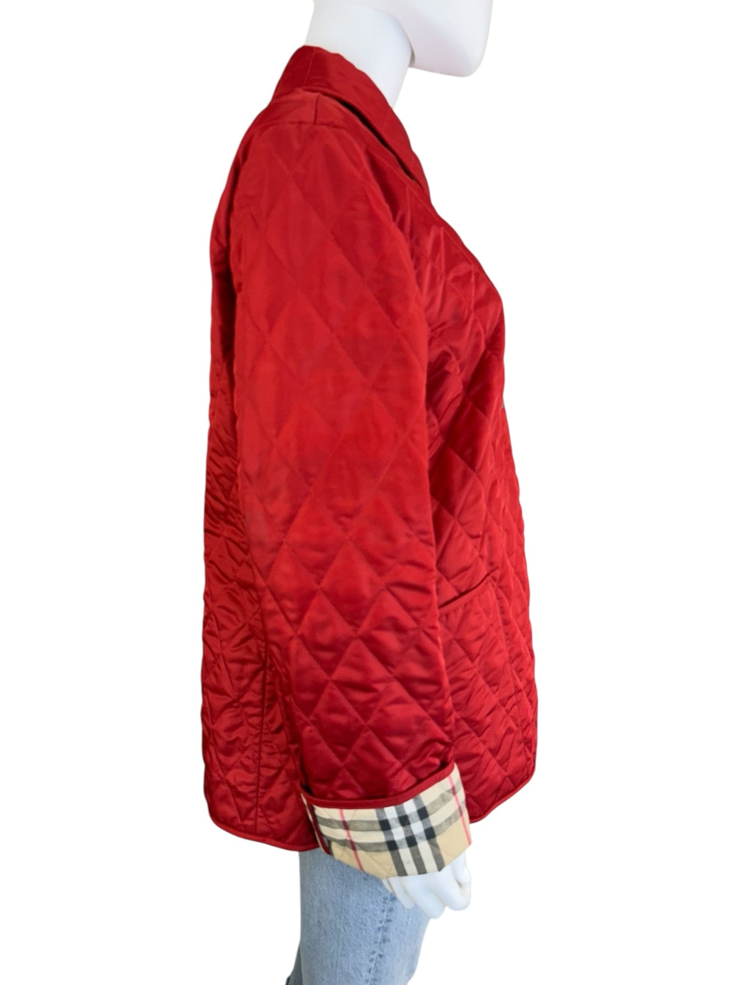 BURBERRY Red Quilted Nylon Barn Jacket Size L