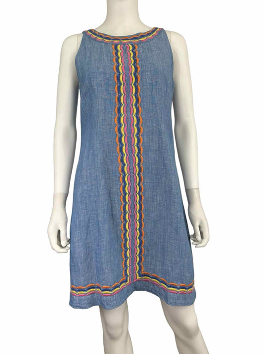 Talbots Blue Linen Blend Embroidered Dress Size 6P