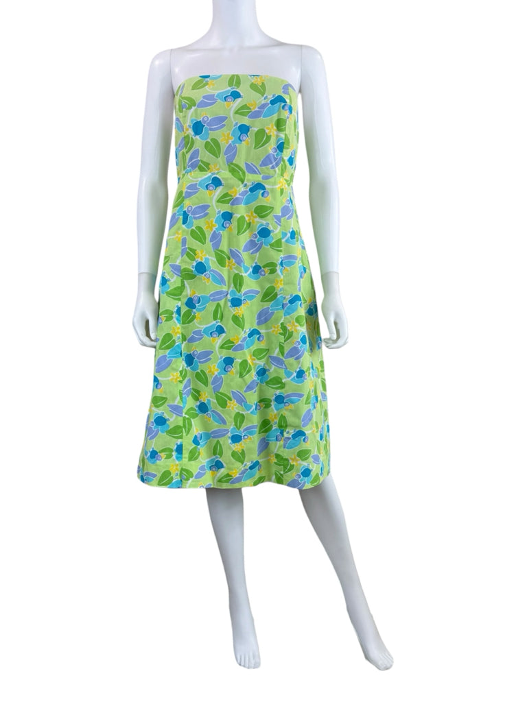 Lilly Pulitzer Vintage Green Toucan Bird Strapless Dress Size 10