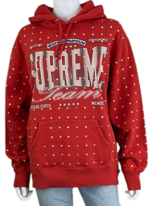 Supreme Red Rhinestone Hoodie Size S