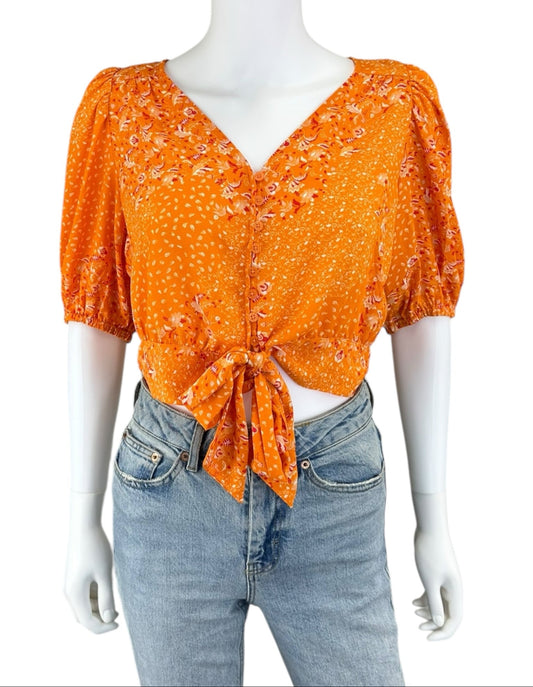 Joie Orange Floral Print Blouse Size S