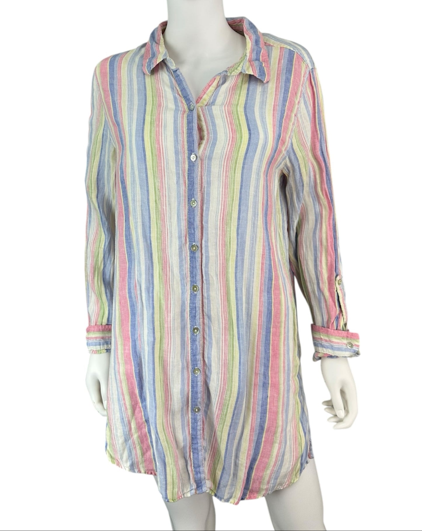 St. Tropez Pastel Stripe 100% Linen Dress Size L