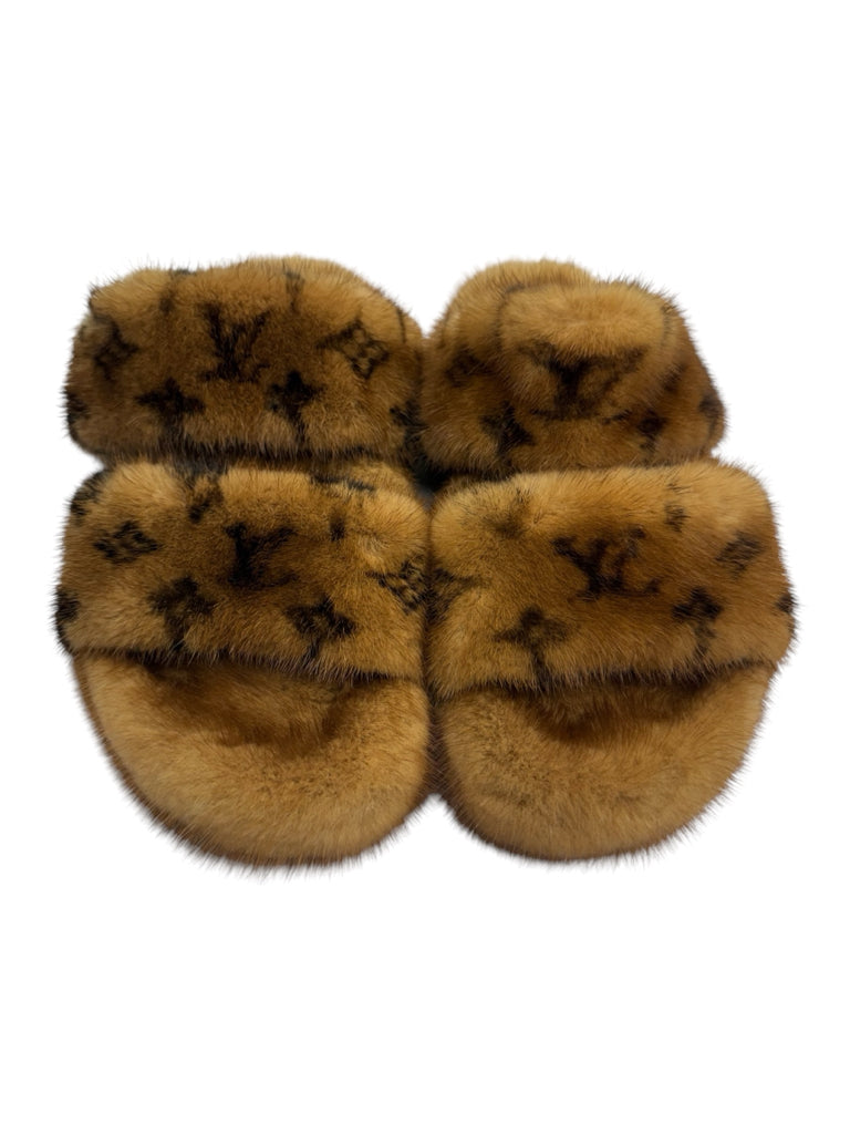 Louis Vuitton Cognac Bom Dia Mink Slides Size 37