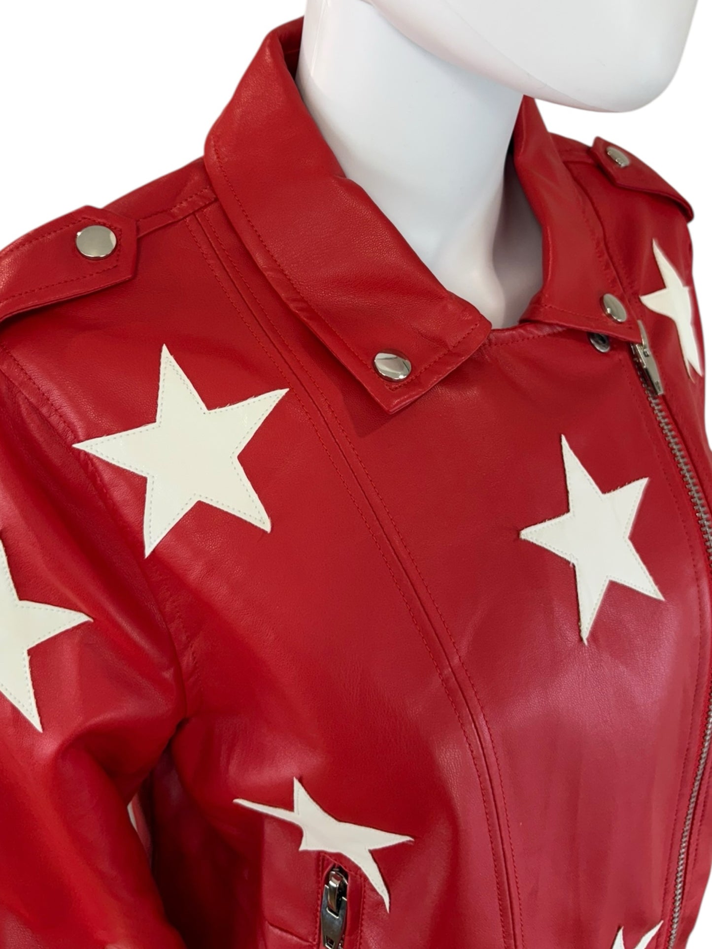 Buddy Love NWT Red Vegan Leather Joplin Star Moto Jacket Size L