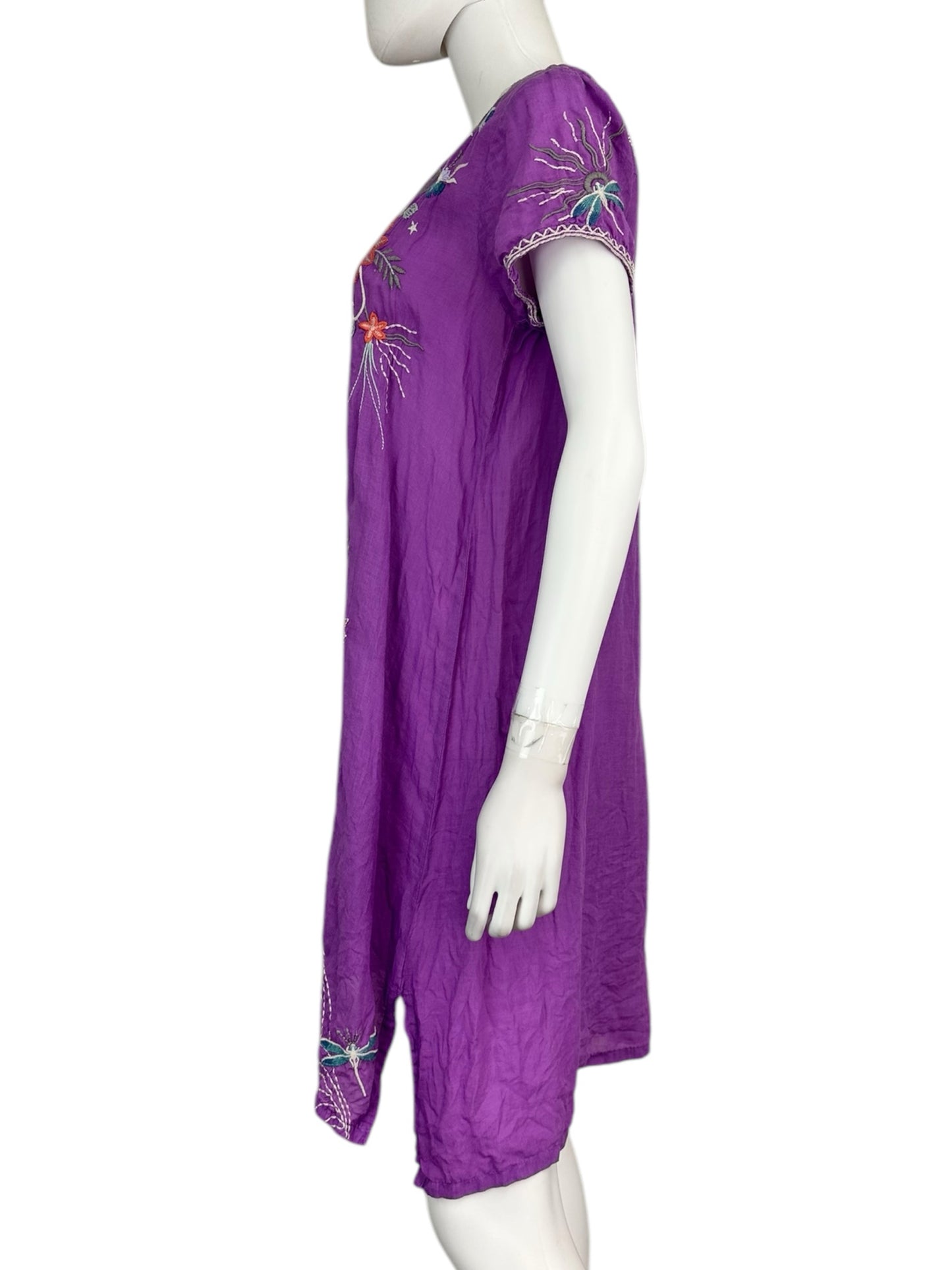 Johnny Was Purple Embroidered Dress Size M
