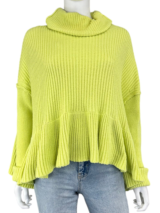 Free People Lime Ruffle Sweater Size M