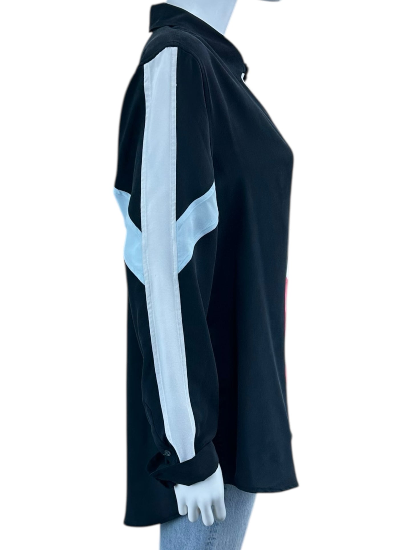 EQUIPMENT Black Colorblock Silk Button-down Shirt Size L