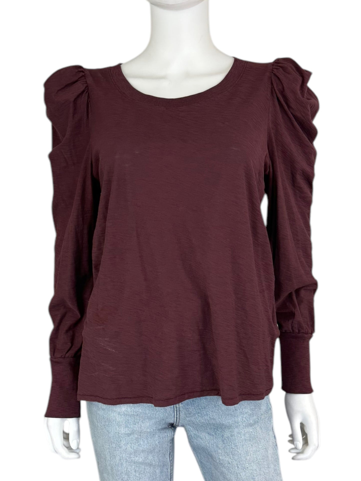 NATION Maroon Puff Sleeve Knit Top Size L