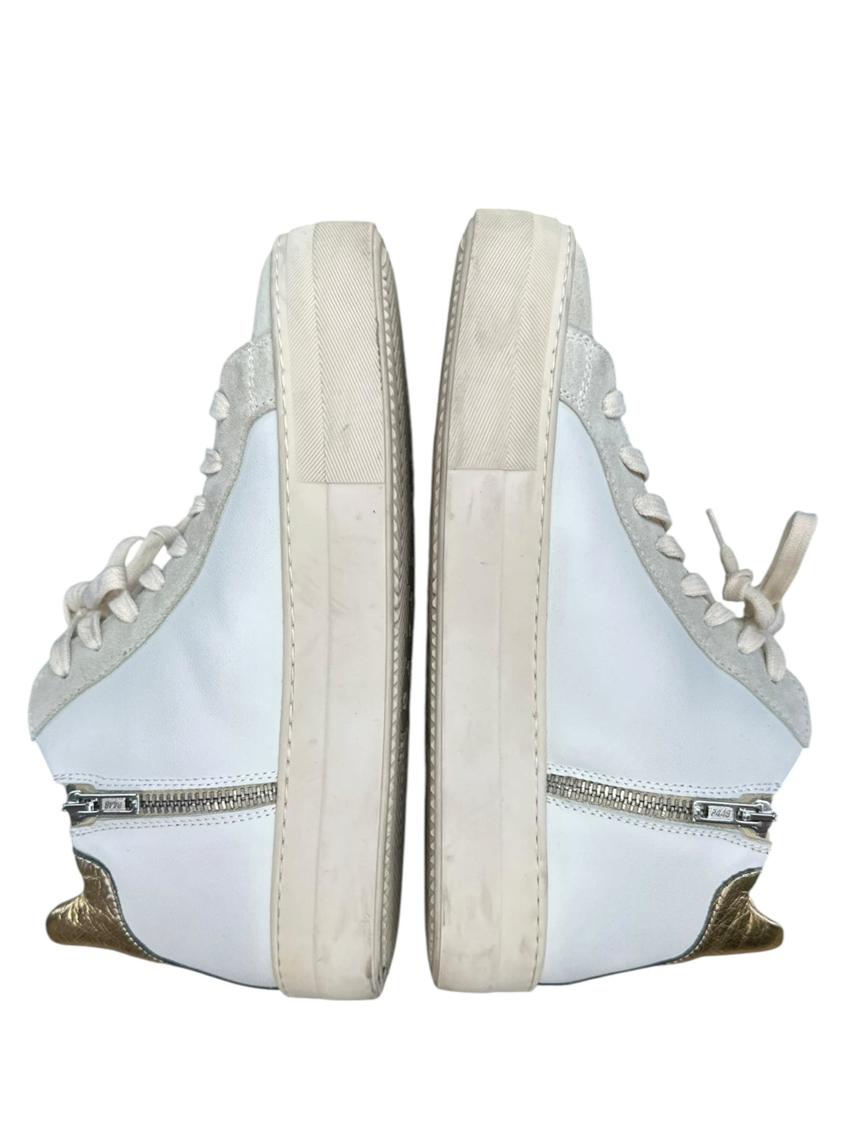 P448 Thea Mid Millenium Platform Sneakers in White, Gold & Suede Size 39