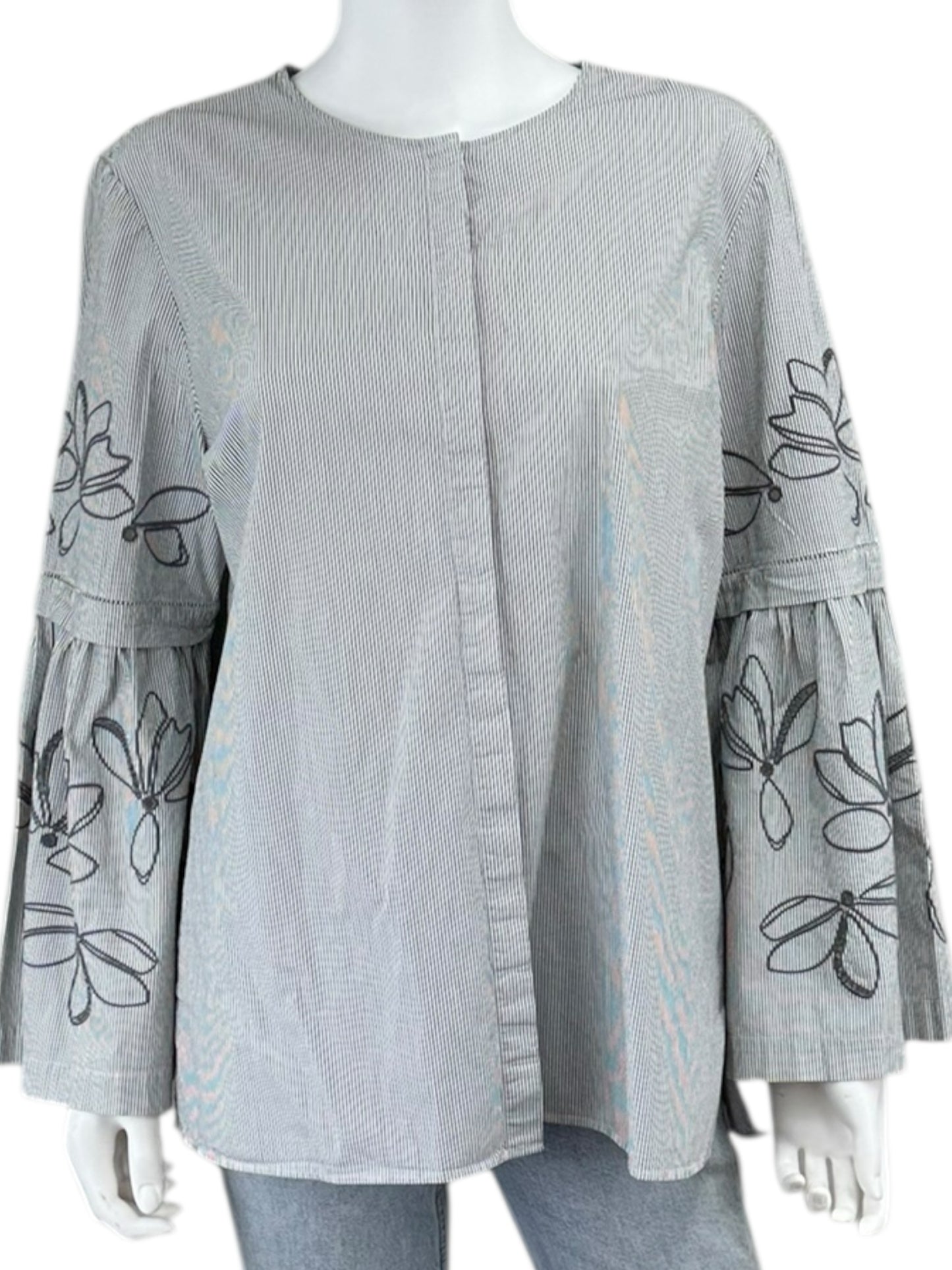 LAFAYETTE 148 NEW YORK Gray Striped Button-Down Shirt Size XL