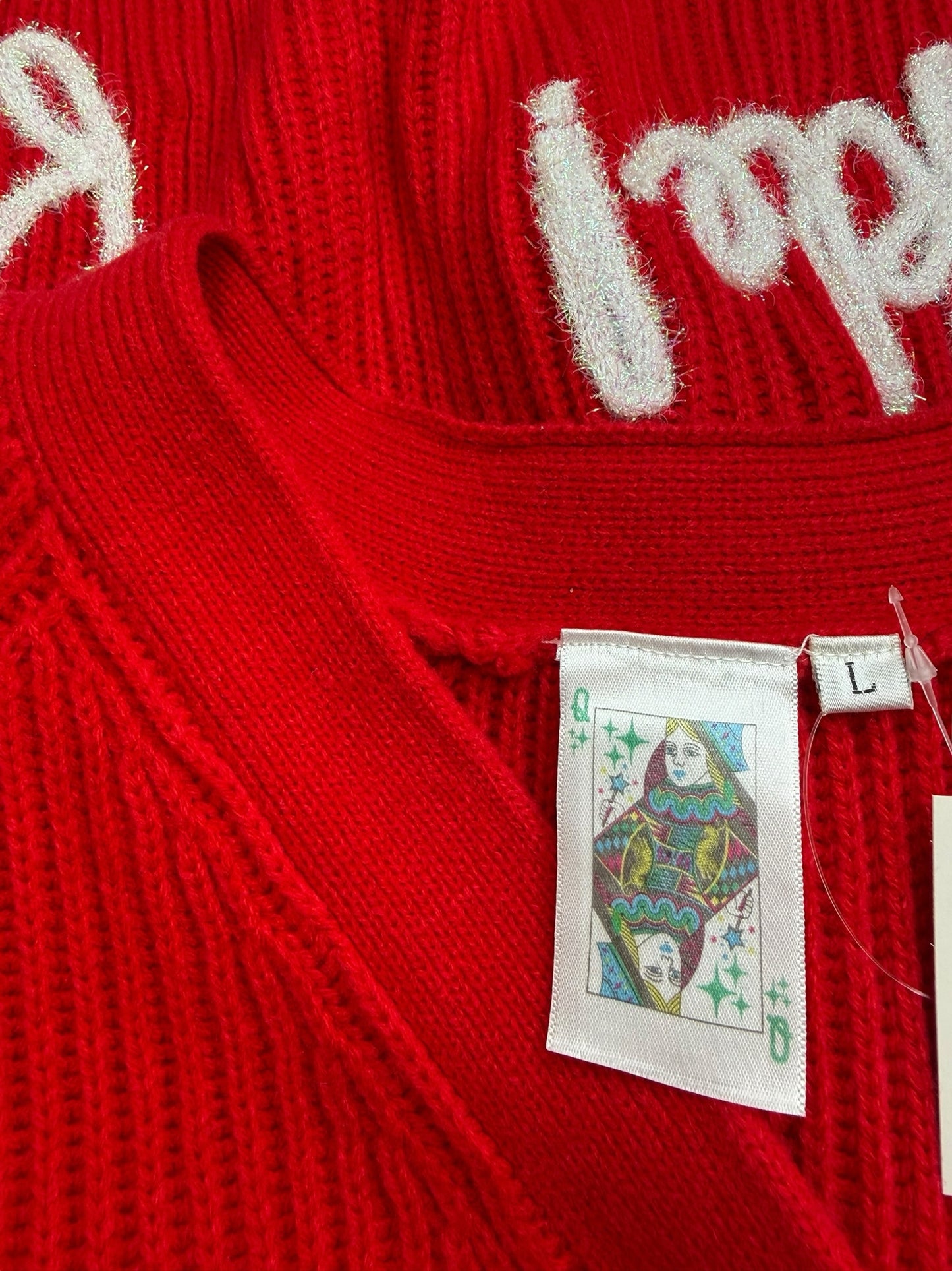 Queen of Sparkles Red Go Fight Win Sweater Cardigan Size L