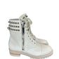 Christian Louboutin Cream Winter Spikes Flat Combat Boots Size 37.5