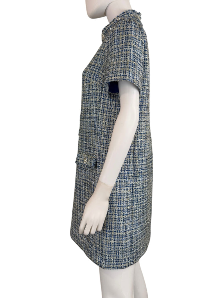 Lilly Pulitzer NWT Blue Teddy Metallic Tweed Shift Dress Size 4