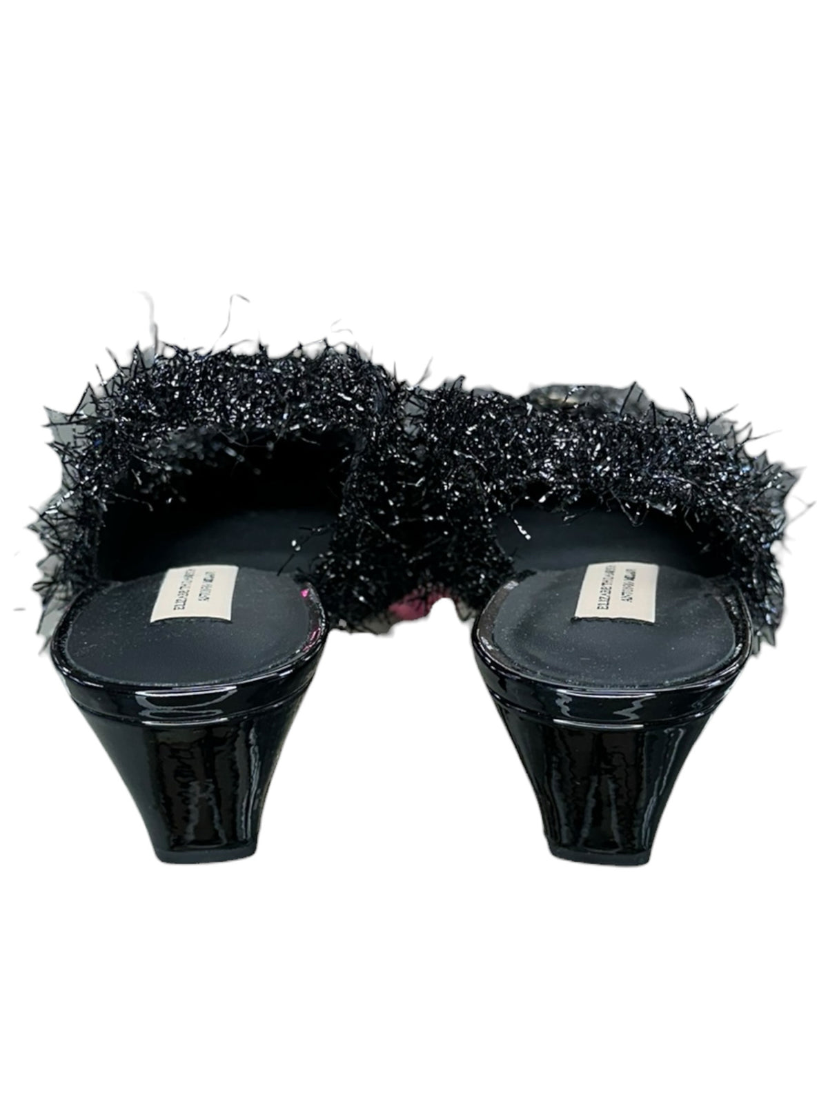 ELIZABETH DAMRICH x ANTONIO MELANI NEW Black Moon Boucle Ornamented Frayed Slingback Size 7