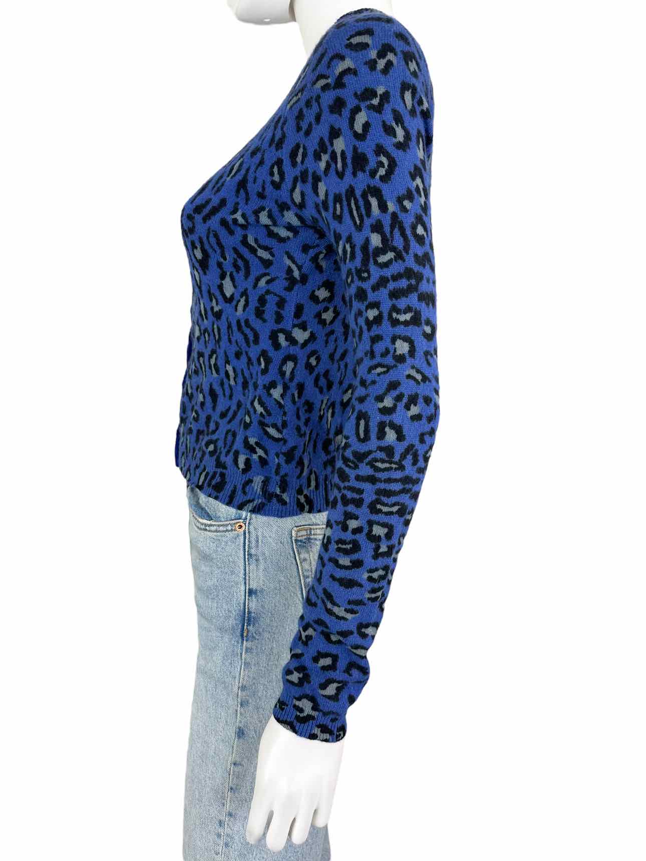 Harolds Cashmere Blue Leopard Print Cardigan Size S