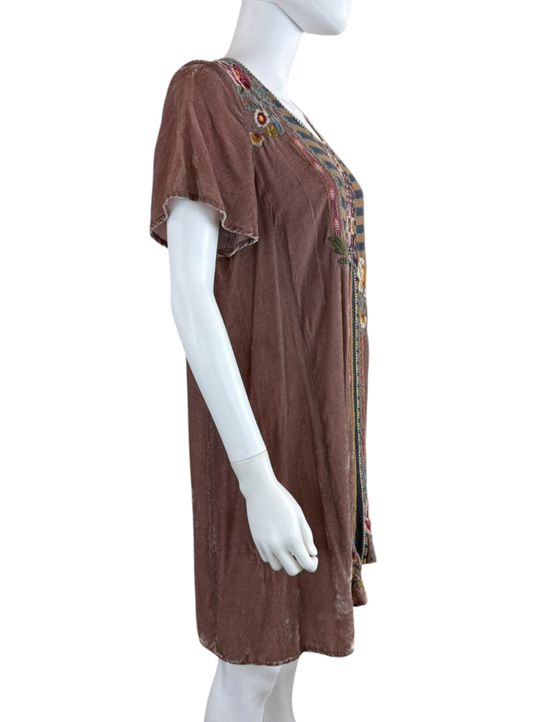 Johnny Was Maueve Velvet Embroidered Tunic Size M