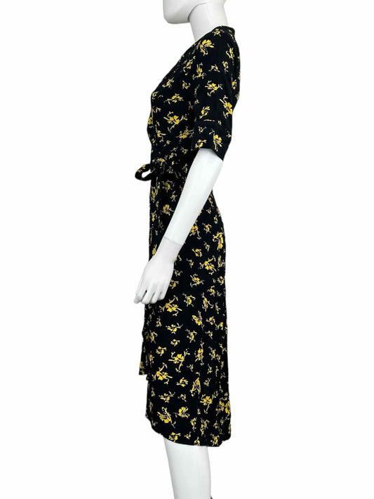 GANNI Dress Black Floral Print Wrap Dress Size S