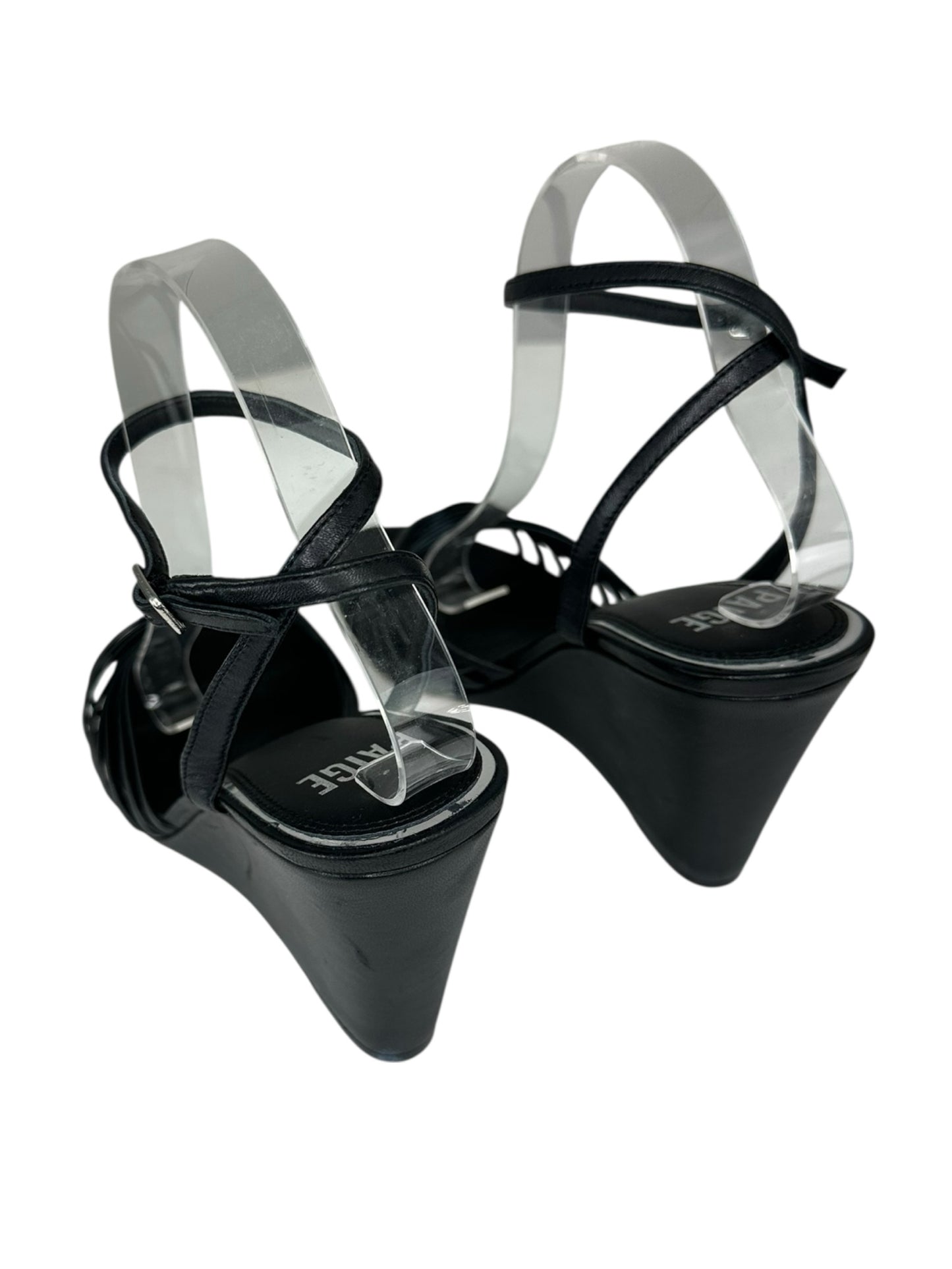 PAIGE Black Sami Ankle Strap Wedge Size 9.5